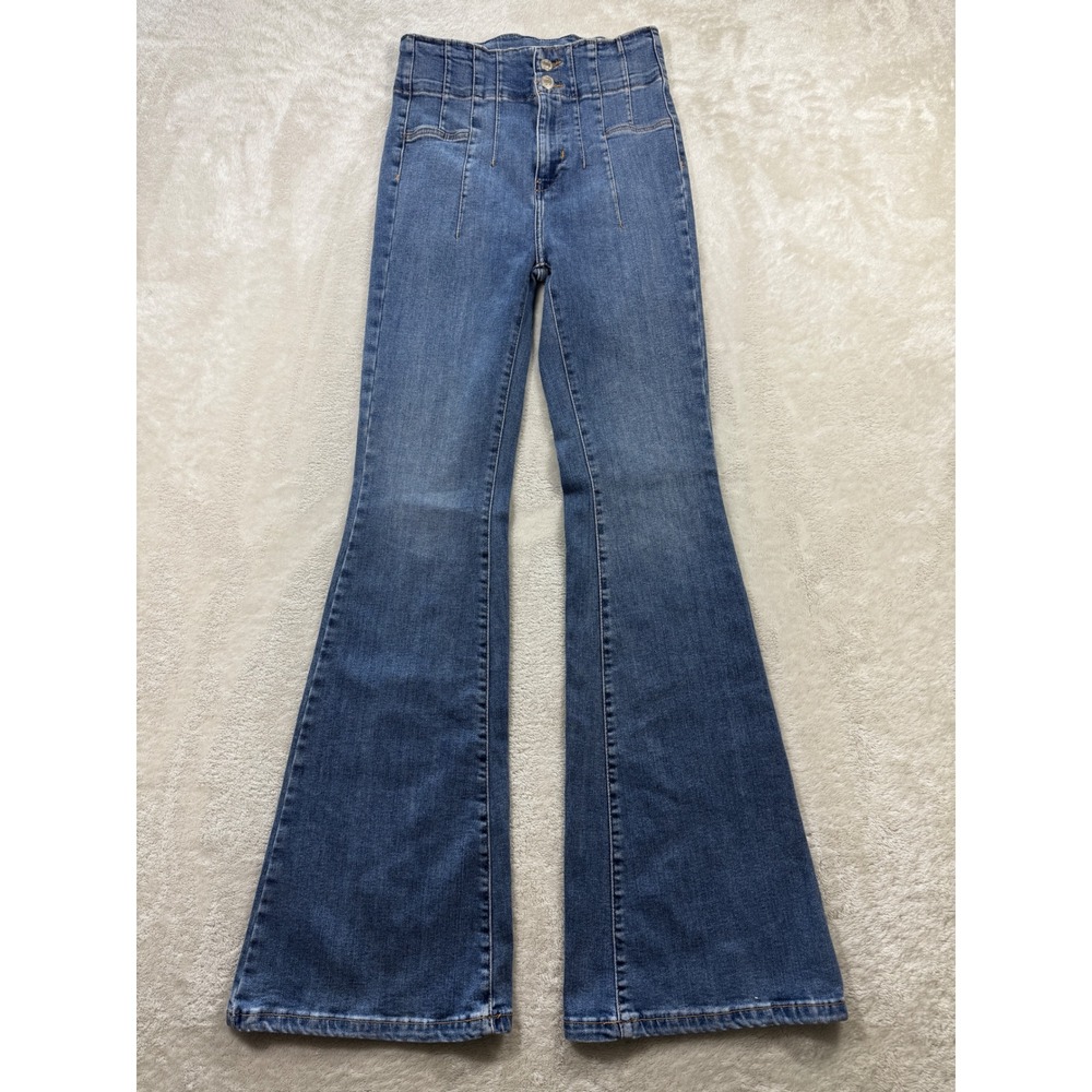 We The Free Womens Just Float On Flare High Rise Blue Denim Jeans 26 Meas: 25x32